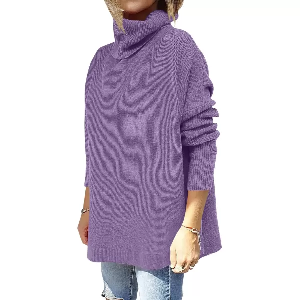 Caracilia Women's Turtleneck Oversized Knit Sweater 2023 Fall Long Batwing Sleeve Spilt Hem Pullover Sweater High Low Tops