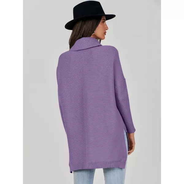 Caracilia Women's Turtleneck Oversized Knit Sweater 2023 Fall Long Batwing Sleeve Spilt Hem Pullover Sweater High Low Tops