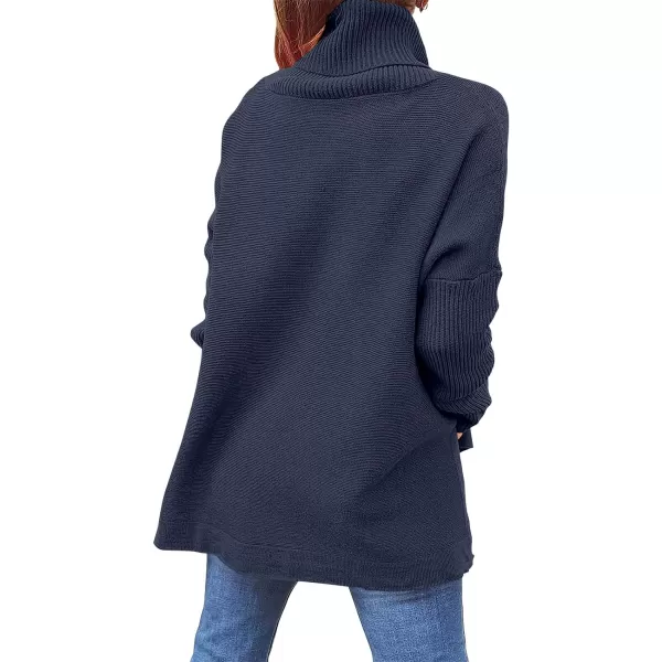 Caracilia Women's Turtleneck Oversized Knit Sweater 2023 Fall Long Batwing Sleeve Spilt Hem Pullover Sweater High Low Tops