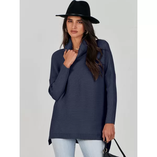 Caracilia Women's Turtleneck Oversized Knit Sweater 2023 Fall Long Batwing Sleeve Spilt Hem Pullover Sweater High Low Tops
