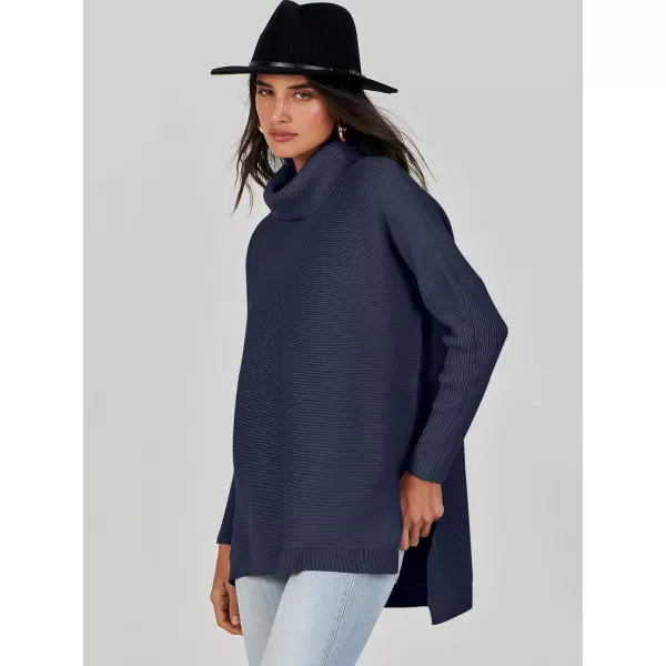 Caracilia Women's Turtleneck Oversized Knit Sweater 2023 Fall Long Batwing Sleeve Spilt Hem Pullover Sweater High Low Tops