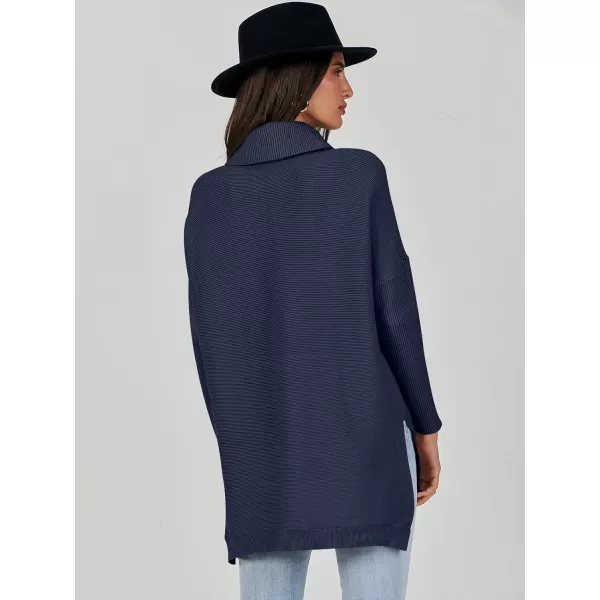 Caracilia Women's Turtleneck Oversized Knit Sweater 2023 Fall Long Batwing Sleeve Spilt Hem Pullover Sweater High Low Tops