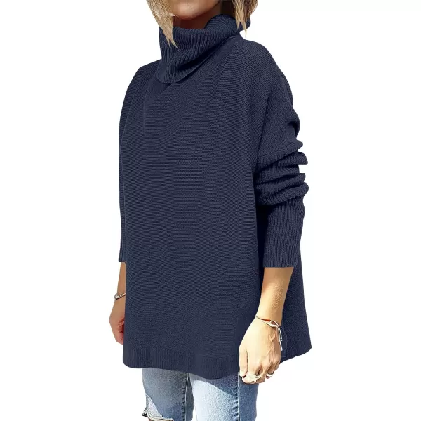 Caracilia Women's Turtleneck Oversized Knit Sweater 2023 Fall Long Batwing Sleeve Spilt Hem Pullover Sweater High Low Tops
