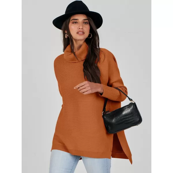 Caracilia Women's Turtleneck Oversized Knit Sweater 2023 Fall Long Batwing Sleeve Spilt Hem Pullover Sweater High Low Tops