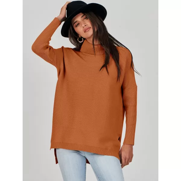 Caracilia Women's Turtleneck Oversized Knit Sweater 2023 Fall Long Batwing Sleeve Spilt Hem Pullover Sweater High Low Tops