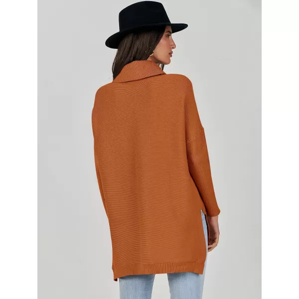 Caracilia Women's Turtleneck Oversized Knit Sweater 2023 Fall Long Batwing Sleeve Spilt Hem Pullover Sweater High Low Tops