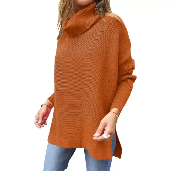 Caracilia Women's Turtleneck Oversized Knit Sweater 2023 Fall Long Batwing Sleeve Spilt Hem Pullover Sweater High Low Tops