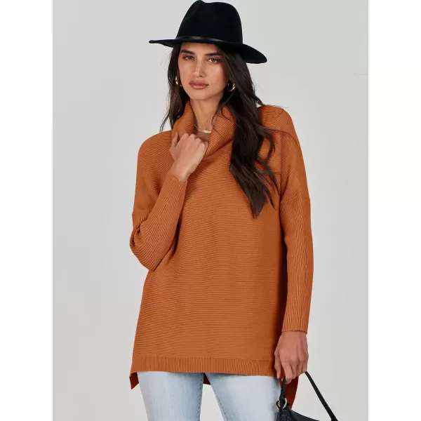 Caracilia Women's Turtleneck Oversized Knit Sweater 2023 Fall Long Batwing Sleeve Spilt Hem Pullover Sweater High Low Tops