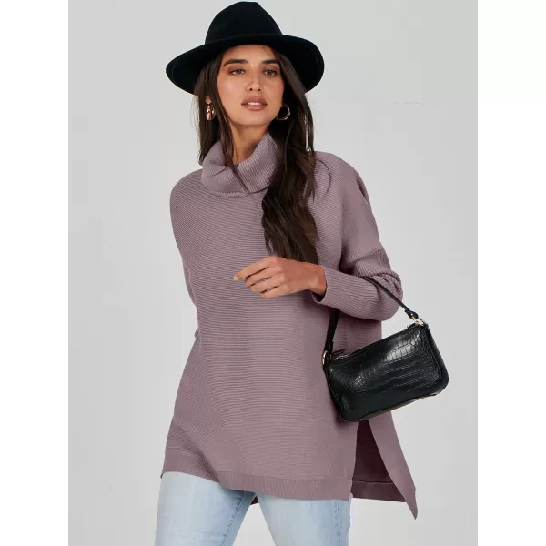 Caracilia Women's Turtleneck Oversized Knit Sweater 2023 Fall Long Batwing Sleeve Spilt Hem Pullover Sweater High Low Tops