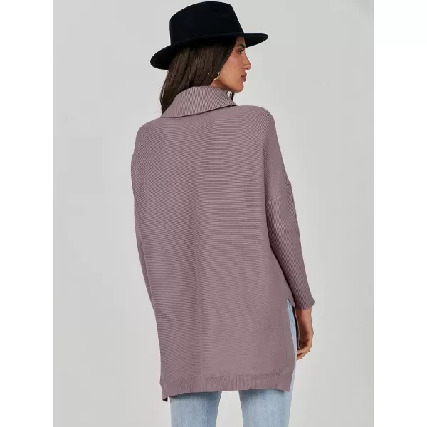 Caracilia Women's Turtleneck Oversized Knit Sweater 2023 Fall Long Batwing Sleeve Spilt Hem Pullover Sweater High Low Tops