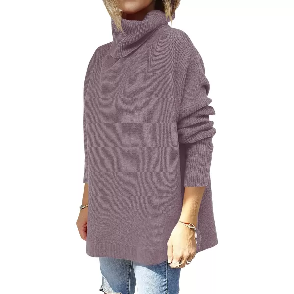 Caracilia Women's Turtleneck Oversized Knit Sweater 2023 Fall Long Batwing Sleeve Spilt Hem Pullover Sweater High Low Tops