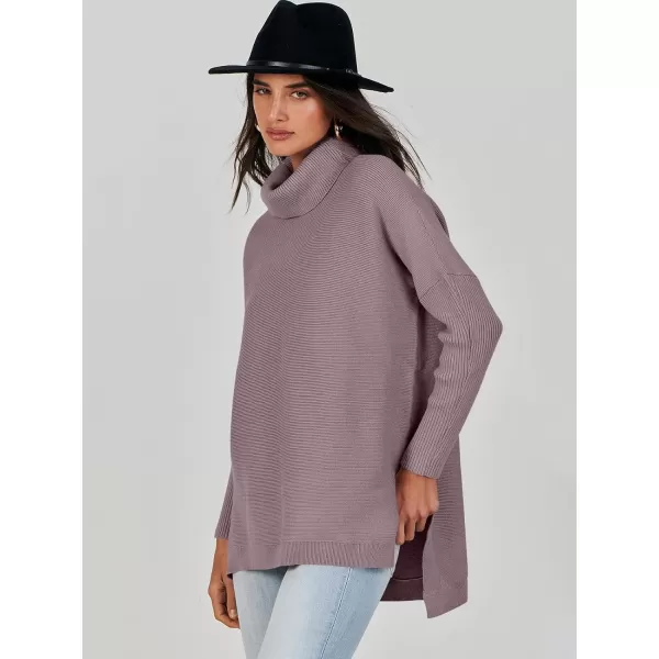 Caracilia Women's Turtleneck Oversized Knit Sweater 2023 Fall Long Batwing Sleeve Spilt Hem Pullover Sweater High Low Tops