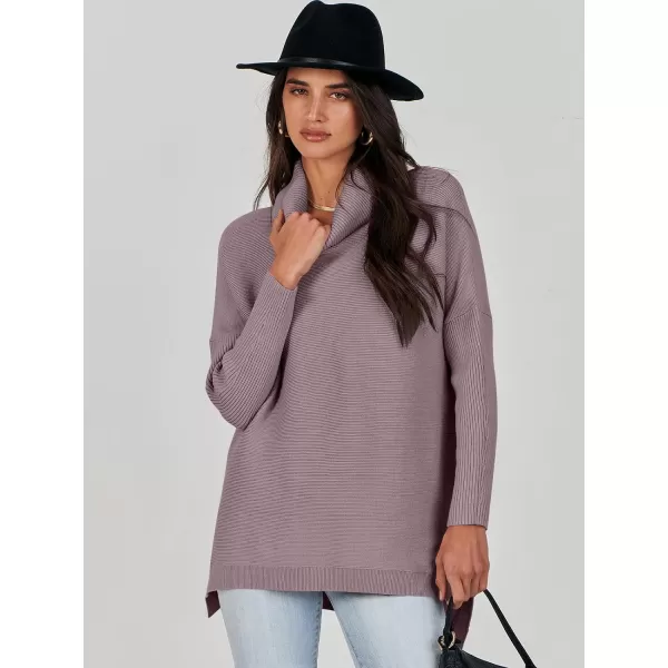 Caracilia Women's Turtleneck Oversized Knit Sweater 2023 Fall Long Batwing Sleeve Spilt Hem Pullover Sweater High Low Tops