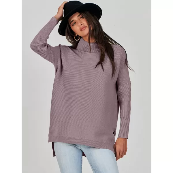 Caracilia Women's Turtleneck Oversized Knit Sweater 2023 Fall Long Batwing Sleeve Spilt Hem Pullover Sweater High Low Tops