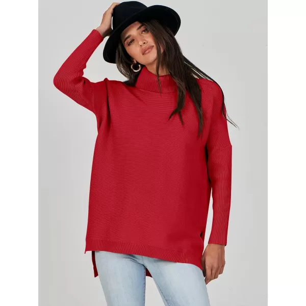 Caracilia Women's Turtleneck Oversized Knit Sweater 2023 Fall Long Batwing Sleeve Spilt Hem Pullover Sweater High Low Tops