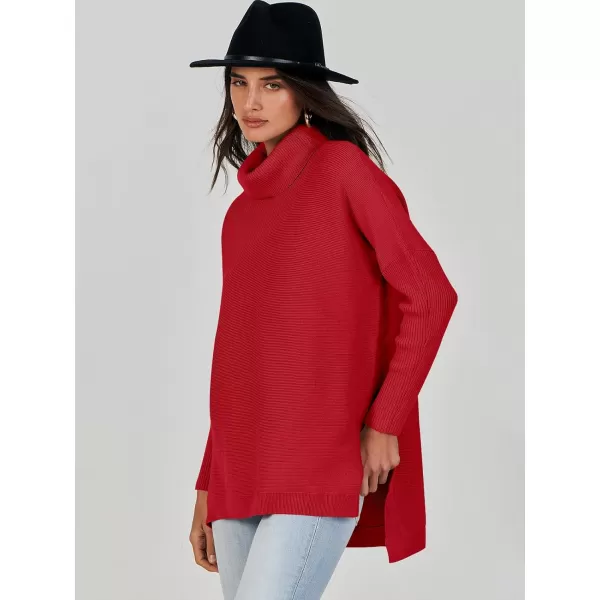 Caracilia Women's Turtleneck Oversized Knit Sweater 2023 Fall Long Batwing Sleeve Spilt Hem Pullover Sweater High Low Tops