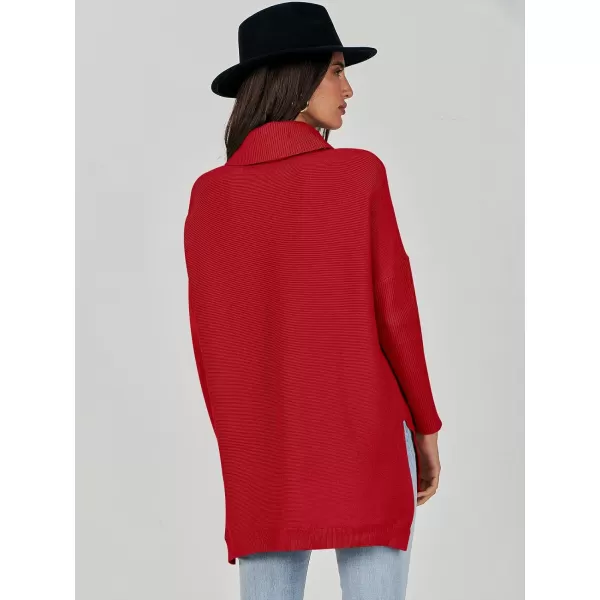 Caracilia Women's Turtleneck Oversized Knit Sweater 2023 Fall Long Batwing Sleeve Spilt Hem Pullover Sweater High Low Tops