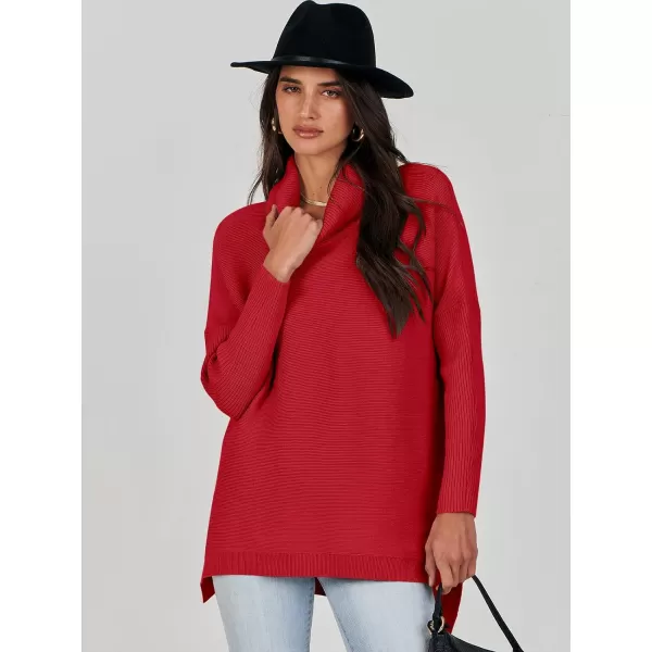 Caracilia Women's Turtleneck Oversized Knit Sweater 2023 Fall Long Batwing Sleeve Spilt Hem Pullover Sweater High Low Tops