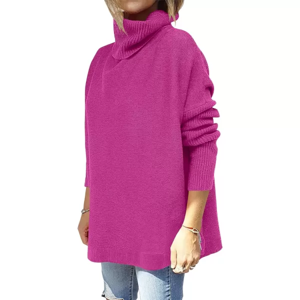 Caracilia Women's Turtleneck Oversized Knit Sweater 2023 Fall Long Batwing Sleeve Spilt Hem Pullover Sweater High Low Tops