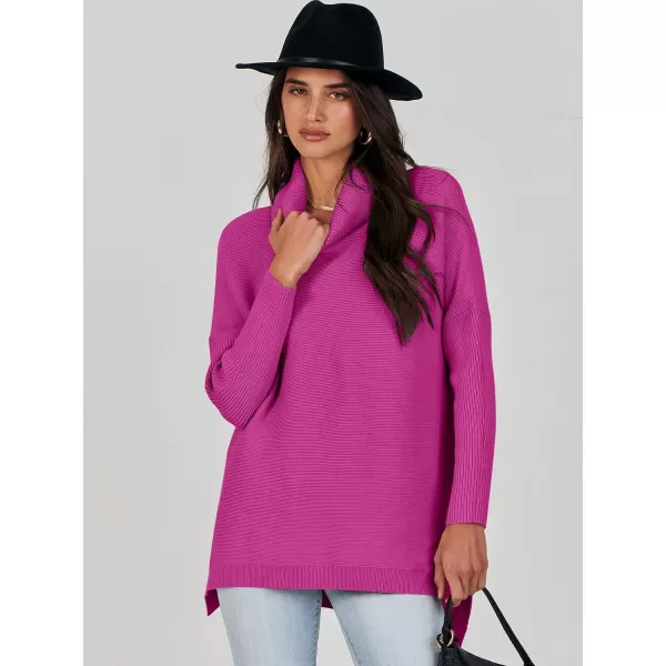 Caracilia Women's Turtleneck Oversized Knit Sweater 2023 Fall Long Batwing Sleeve Spilt Hem Pullover Sweater High Low Tops