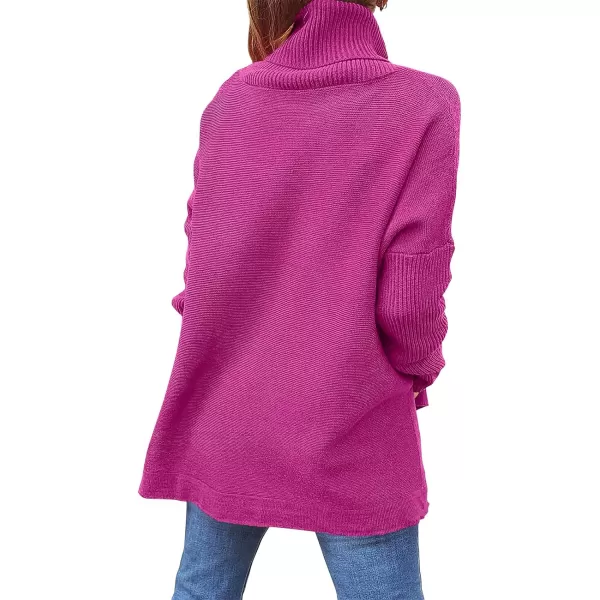 Caracilia Women's Turtleneck Oversized Knit Sweater 2023 Fall Long Batwing Sleeve Spilt Hem Pullover Sweater High Low Tops