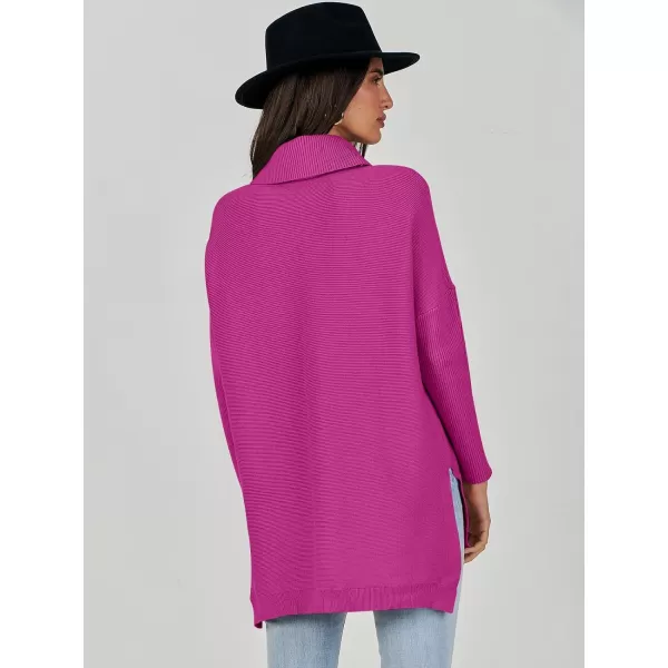 Caracilia Women's Turtleneck Oversized Knit Sweater 2023 Fall Long Batwing Sleeve Spilt Hem Pullover Sweater High Low Tops