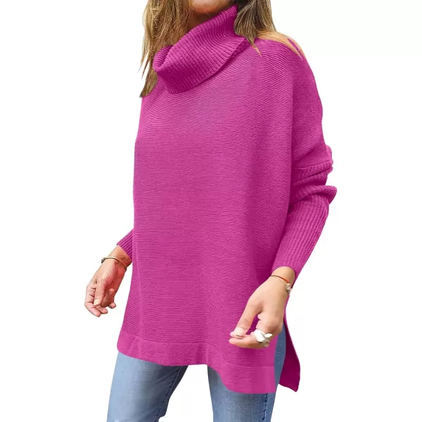 Caracilia Women's Turtleneck Oversized Knit Sweater 2023 Fall Long Batwing Sleeve Spilt Hem Pullover Sweater High Low Tops