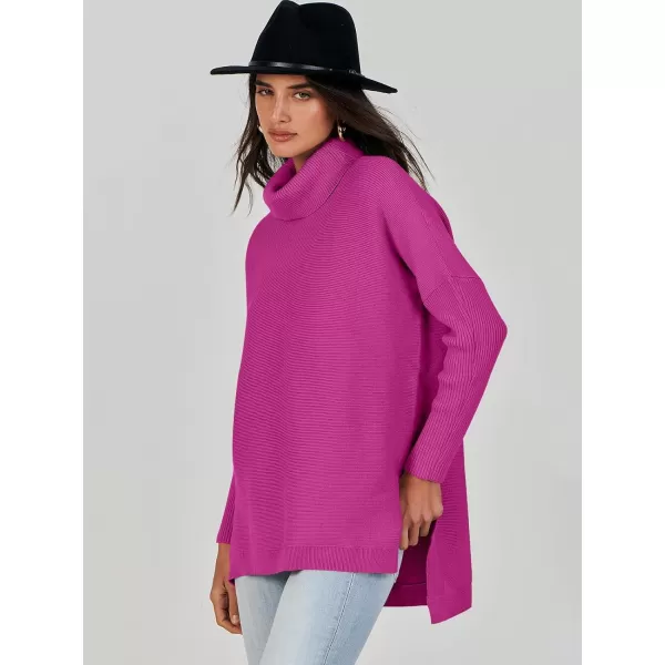 Caracilia Women's Turtleneck Oversized Knit Sweater 2023 Fall Long Batwing Sleeve Spilt Hem Pullover Sweater High Low Tops