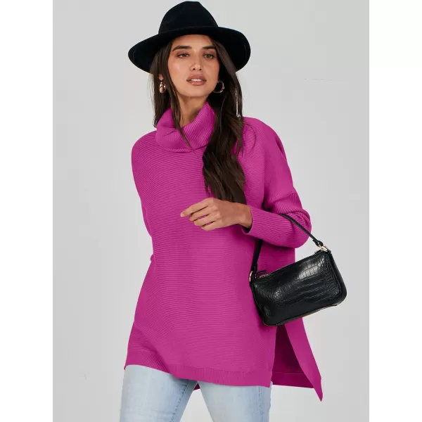 Caracilia Women's Turtleneck Oversized Knit Sweater 2023 Fall Long Batwing Sleeve Spilt Hem Pullover Sweater High Low Tops