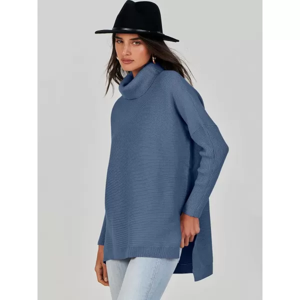 Caracilia Women's Turtleneck Oversized Knit Sweater 2023 Fall Long Batwing Sleeve Spilt Hem Pullover Sweater High Low Tops