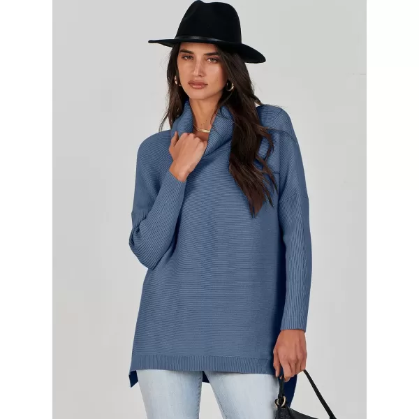Caracilia Women's Turtleneck Oversized Knit Sweater 2023 Fall Long Batwing Sleeve Spilt Hem Pullover Sweater High Low Tops