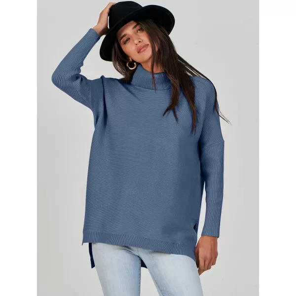 Caracilia Women's Turtleneck Oversized Knit Sweater 2023 Fall Long Batwing Sleeve Spilt Hem Pullover Sweater High Low Tops