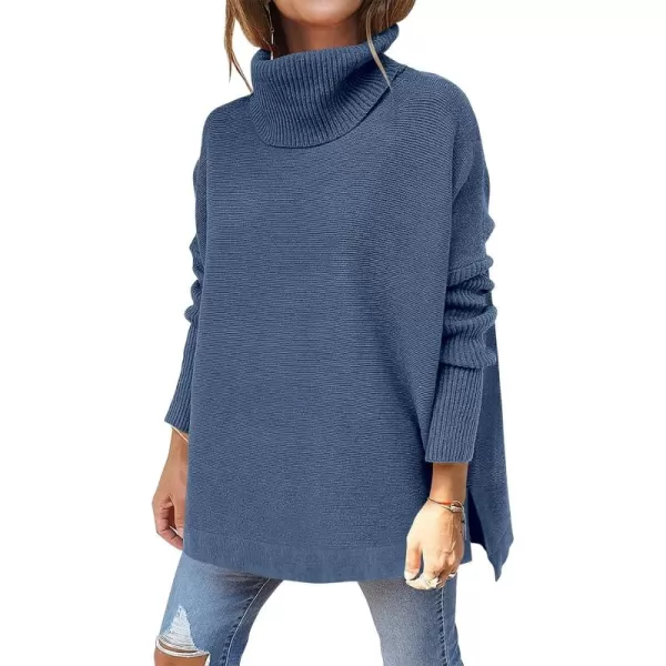 Caracilia Women's Turtleneck Oversized Knit Sweater 2023 Fall Long Batwing Sleeve Spilt Hem Pullover Sweater High Low Tops