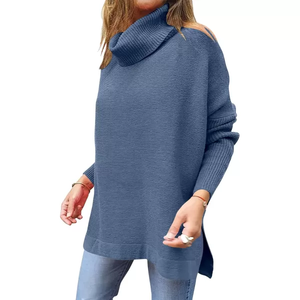 Caracilia Women's Turtleneck Oversized Knit Sweater 2023 Fall Long Batwing Sleeve Spilt Hem Pullover Sweater High Low Tops