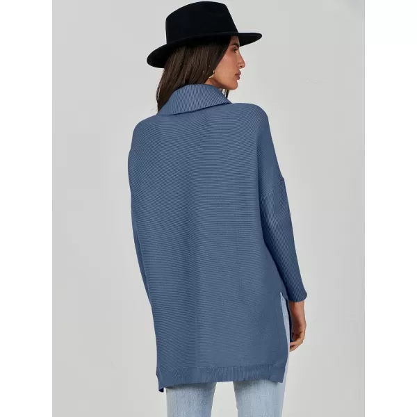 Caracilia Women's Turtleneck Oversized Knit Sweater 2023 Fall Long Batwing Sleeve Spilt Hem Pullover Sweater High Low Tops