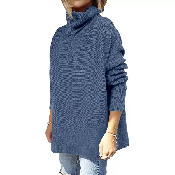 Caracilia Women's Turtleneck Oversized Knit Sweater 2023 Fall Long Batwing Sleeve Spilt Hem Pullover Sweater High Low Tops