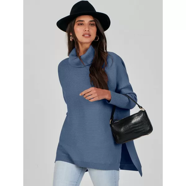 Caracilia Women's Turtleneck Oversized Knit Sweater 2023 Fall Long Batwing Sleeve Spilt Hem Pullover Sweater High Low Tops