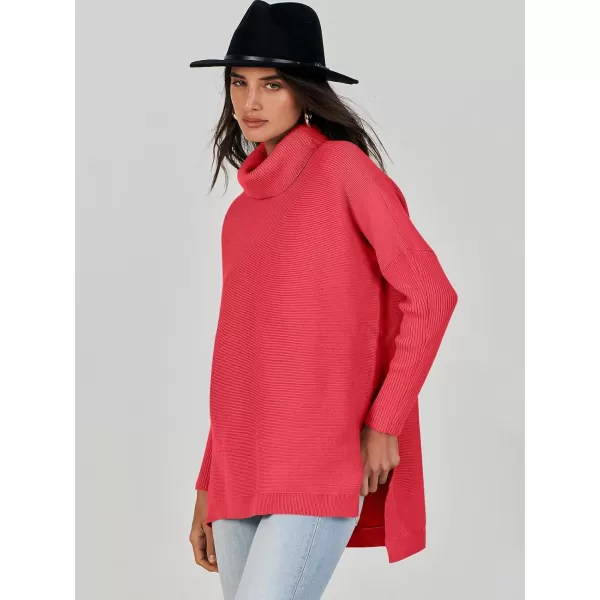 Caracilia Women's Turtleneck Oversized Knit Sweater 2023 Fall Long Batwing Sleeve Spilt Hem Pullover Sweater High Low Tops
