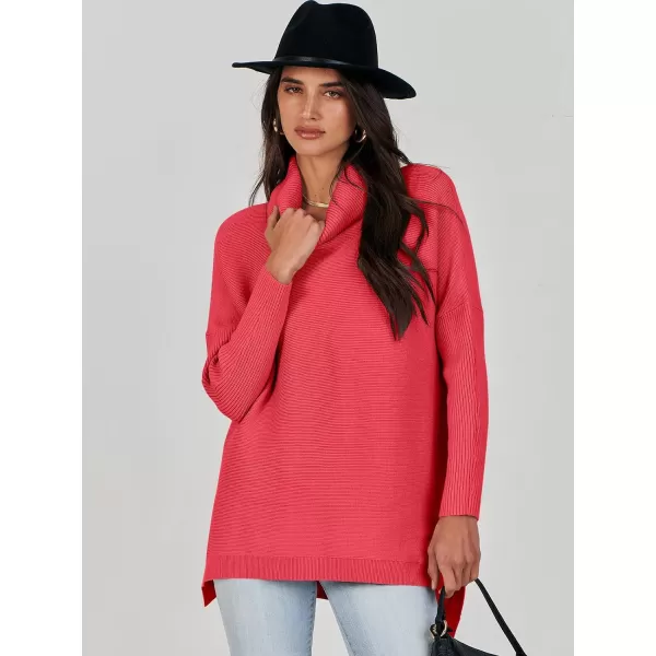Caracilia Women's Turtleneck Oversized Knit Sweater 2023 Fall Long Batwing Sleeve Spilt Hem Pullover Sweater High Low Tops