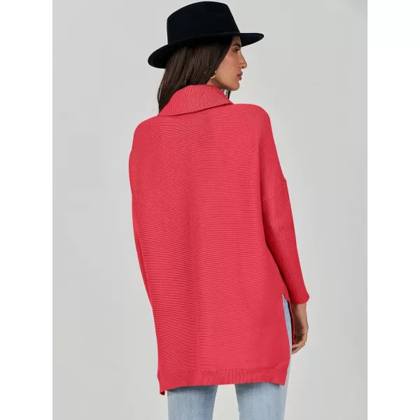 Caracilia Women's Turtleneck Oversized Knit Sweater 2023 Fall Long Batwing Sleeve Spilt Hem Pullover Sweater High Low Tops