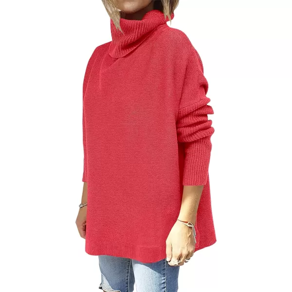 Caracilia Women's Turtleneck Oversized Knit Sweater 2023 Fall Long Batwing Sleeve Spilt Hem Pullover Sweater High Low Tops