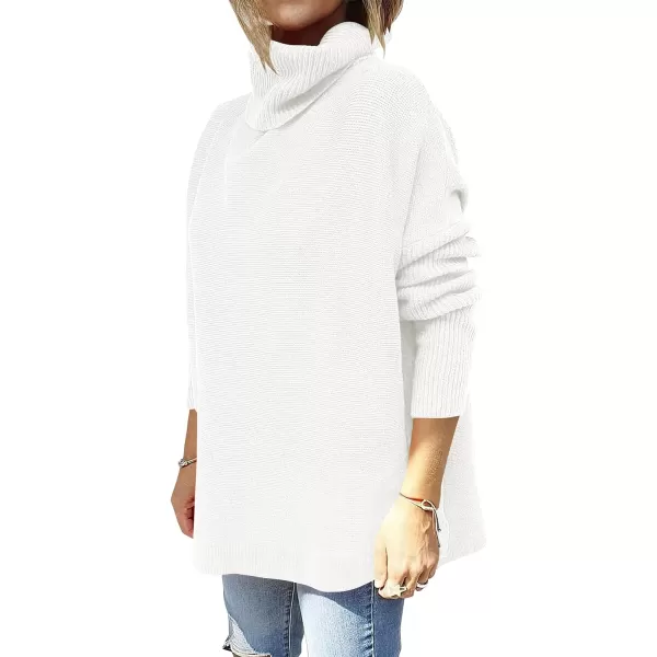 Caracilia Women's Turtleneck Oversized Knit Sweater 2023 Fall Long Batwing Sleeve Spilt Hem Pullover Sweater High Low Tops