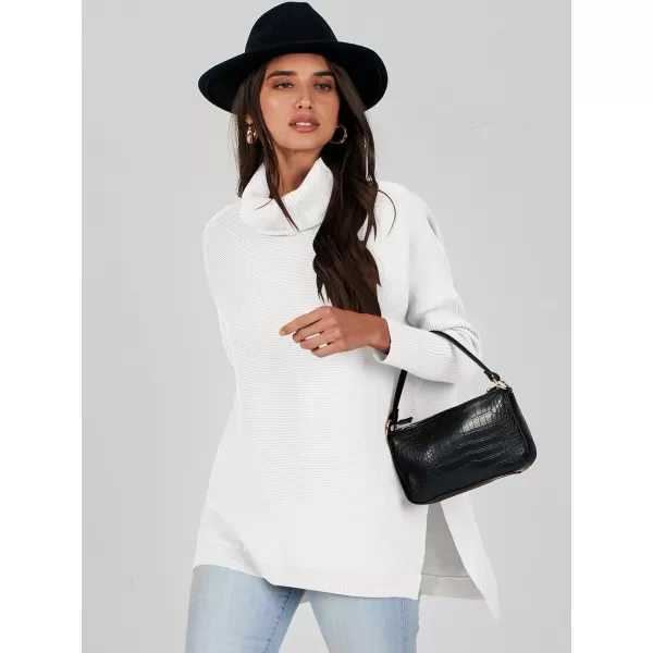 Caracilia Women's Turtleneck Oversized Knit Sweater 2023 Fall Long Batwing Sleeve Spilt Hem Pullover Sweater High Low Tops