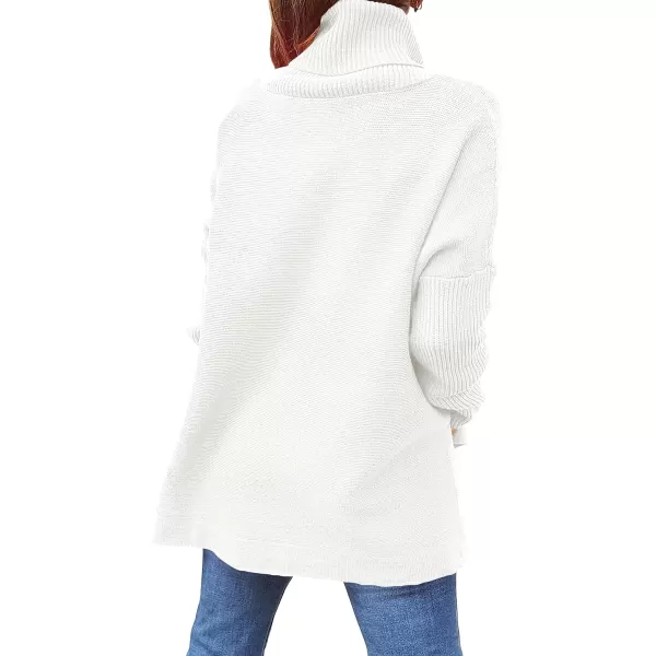 Caracilia Women's Turtleneck Oversized Knit Sweater 2023 Fall Long Batwing Sleeve Spilt Hem Pullover Sweater High Low Tops