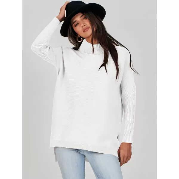 Caracilia Women's Turtleneck Oversized Knit Sweater 2023 Fall Long Batwing Sleeve Spilt Hem Pullover Sweater High Low Tops