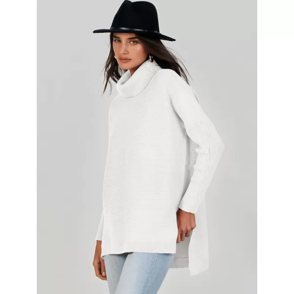 Caracilia Women's Turtleneck Oversized Knit Sweater 2023 Fall Long Batwing Sleeve Spilt Hem Pullover Sweater High Low Tops
