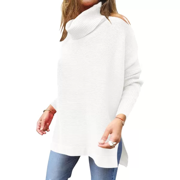 Caracilia Women's Turtleneck Oversized Knit Sweater 2023 Fall Long Batwing Sleeve Spilt Hem Pullover Sweater High Low Tops