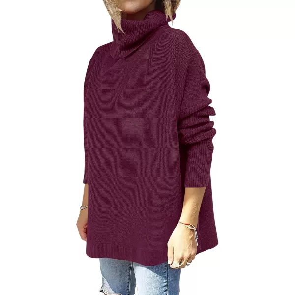 Caracilia Women's Turtleneck Oversized Knit Sweater 2023 Fall Long Batwing Sleeve Spilt Hem Pullover Sweater High Low Tops