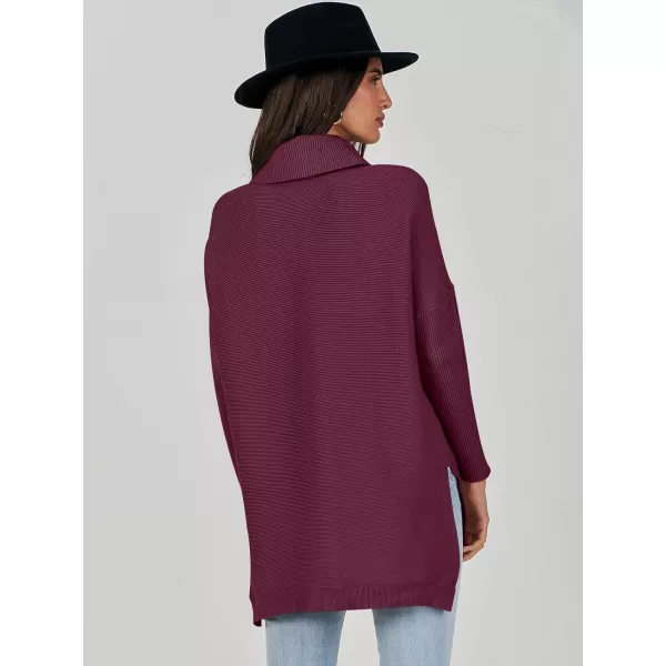 Caracilia Women's Turtleneck Oversized Knit Sweater 2023 Fall Long Batwing Sleeve Spilt Hem Pullover Sweater High Low Tops