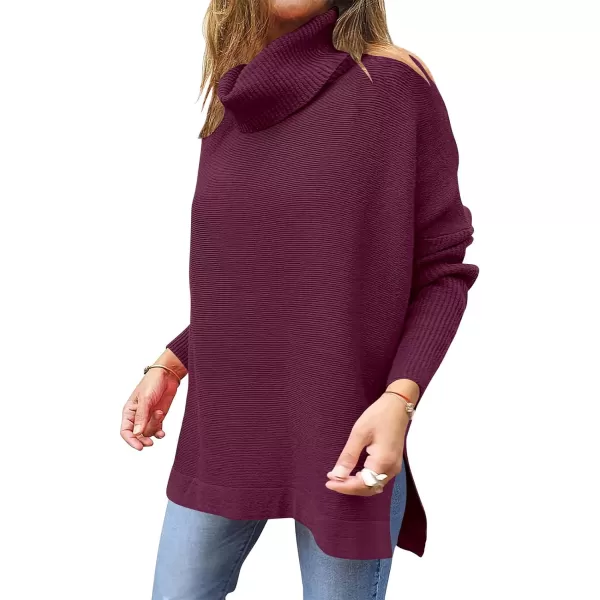 Caracilia Women's Turtleneck Oversized Knit Sweater 2023 Fall Long Batwing Sleeve Spilt Hem Pullover Sweater High Low Tops